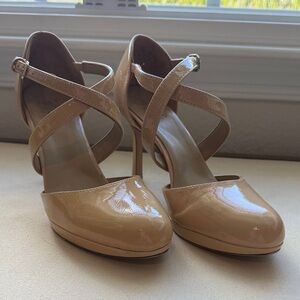 Naturalizer Patent Beige Cross-Strap Heels